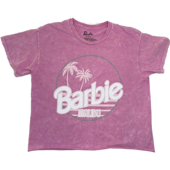 Mattel Barbie Malibu Pink T-Shirt Medium Palm Tree Graphic Y2K Style - Picture 2 of 5